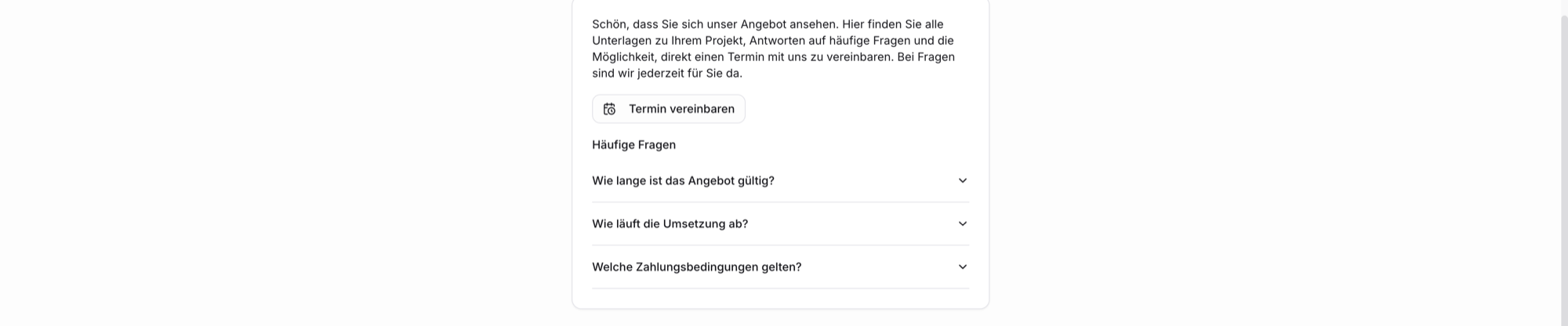 Screenshot: Annahme-Seite mit Verkaufsraum-Block aus Empfängersicht
